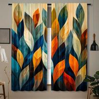 2pcs Vibrant Abstract Leaf Print Curtains - Rod Pocket, Semi-Transparent Polyester, Machine Washable - Ideal for Bedroom, Office 60×150cm