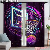 2Pcs Modern Basketball Hoop Printed Curtains Polyester Drapes For Bedroom And Living Room Light-Blocking Privacy Home Decor_ai1 60×150cm