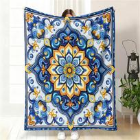 Stained Glass Floral Mandala Throw Blanket, Vibrant Mosaic Decor for Couch, Bed, Living Room & Bohemian Home Settings Size: 75*100cm, Weight: 230 GSM