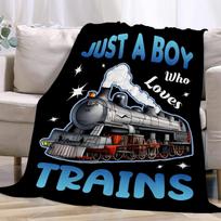 Boy Who Loves Trains Blanket Cute Steam Train Pattern Throw Blankets for Kids Boys Cozy Soft Flannel Blanket for Sofa Bed Couch Size: 75*100cm, Weight: 230 GSM