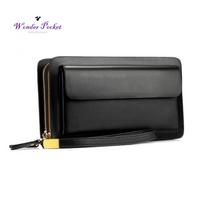 Wonder Pocket vyriška dirbtinės odos dviguba užtrauktuku piniginė piniginė Pinigų laikiklis Clutch rankinė juoda