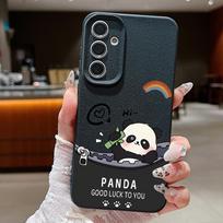 Leather Texture Lovely Panda Print Slim Soft Case For Samsung S25 S24 FE S23 Ultra S22 A16 A15 A56 A55 A36 A35 A34 Shockproof Matte TPU Phone Cover Samsung S25 juoda
