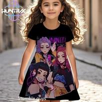 Girls Anime Demon Hunters Kpop Dress Summer Kids Cartoon Short Sleeve Beach Outfit Casual Sleepwear 100