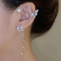 Butterfly Tassel Ear Cuffs: No-Piercing Clip-on Earrings, Women's Luxury Jewelry gray