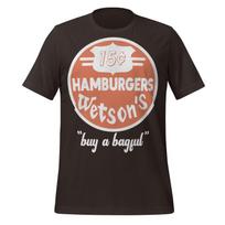 Wetson's Retro Burger Shirt: 1970s Fast Food Style (Brown, Unisex) XL