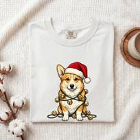 Corgi Puppy Shirt Dog Holiday Gift Women Comic Tee Puppy T-Shirt Dog Fan Cartoon Tshirt Christmas Graphic Retro Christmas Hat Tshirt 2XL