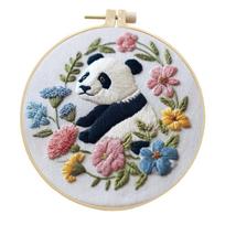 1Pc Panda DIY Embroidery Needlework Bamboo Embroidery Frame English Kit (with tools included) 20cm