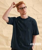 Stage Name Cool Soft Diamond Punching Knit Short Sleeve Tee_Navy No. 1