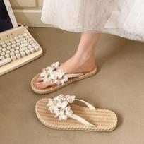 Summer new flower versatile Xishuangbanna herringbone beach seaside sweet girl wind non-slip slippers outside 36/37 (one size smaller)