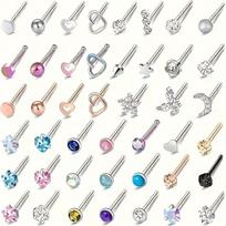 Exquisite and High-grade Stainless Steel Nose Studs, Ear Studs & Nose Rings Piercing Set for Women, Cute Feminine Jewelry Universal size&44-piece set