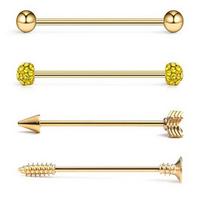 YW 4PC Gold Ear Industrial Barbell Scaffold Bar Barbell Piercing Cartilage Earring Body Jewelry Industrial Piercing 4pcs
