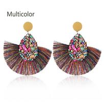 Bohemia Jewelry Colorful Tassel Earrings Fringe Drop Teardrop Crystal Glitter Sequins  Dangle įvairiaspalvis