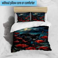 Panther Amidst Tulips Under Moonlight. 3pcs Bedding,Including 1pc Duvet Cover And 2pcs Pillowcases Perfect for Christmas,Ideal for Bedroom, Dormitory 135cm*200cm