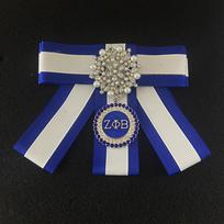 New Greek Sorority Custom Zeta Phi Beta Blue White Bow Tie Brooch Pearl Crystal ZPB Shield Pendant Brooches Lady Accessories classic