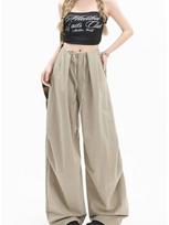 Design Wind Bent Blade Loose Casual Pants Women Spring High Waist Drawstring Slouchy Feeling Sports Workwear Women's Pants Trendy S chaki
