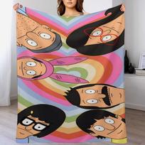 Bobs Cartoon Burger Cozy Flannel Blanket,Funny Family Member Soft Throw Blanket For Living Room,Dorm,Nap,Home Decor,All Seasons Size: 75*100cm, Weight: 230 GSM