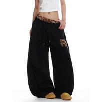 Women Brown Sweatpants Baggy Leopard Patchwork Pants Harajuku Aesthetic Y2k Vintage Oversize Trousers Autumn S juoda