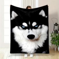 Blue Eyed Husky Plush Blanket Bedroom Blanket for Livingroom Couch Lunch Break Soft Throw for Friend's Festival Gift 75X95CM