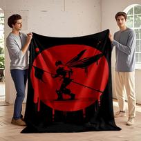 Silhouette of a Winged Figure with a Scythe Against a Dripping Red Circle. for All Seasons Blanket Lunch Break Throw Gift 75X95CM