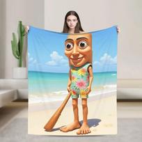 Tung Tung Tung Sahur Summer Time Plush Throw Blanket for Kids and Adults Warm Flannel Bedspread for Living Room or Bed Cover 75X95CM