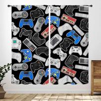 Retro Controllers  Curtains – Classic Gamepad Pattern on Black Background, Rod Pocket Drapes for Kids' Room or Gaming Space 60×150cm