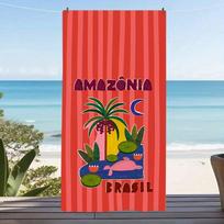 Amazonia Brasil Microfiber Beach Towel Tropical Palm Tree Graphic Bath Blanket Vibrant Red Striped Pool Towels For Travel 50x100cm