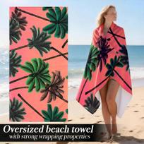 Tropical Palm Print Oversized Beach Towel Patterned Sunscreen And Windproof Suitable For Swimming Pool Camping Travel Blanket 35x75cm&1pc