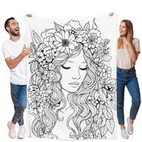 Gėlių mergaitė suaugusiųjų spalvinimo flanelinis pledas, itin minkštas sofos uždangalas, biuro snaudulys, lauko kelionės, stovyklavimas, Kalėdinė dovana Size: 75*100cm, Weight: 230 GSM black
