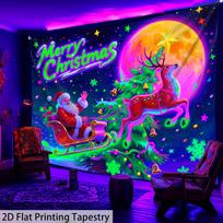 Kalėdinė Tamsi Kalėda Elnias Fluorescentinis Gobelenas Kosmosas UV Juodosios Šviesos Gobelenas, Sieninė Puošmena Svetainei Miegamajam Biurui Namų Dekoras 95x73cm