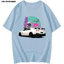 Anime Initial D T Shirt for R35 Skyline GTR Vaporwave JDM Legend Car Print Shirt Men Short Sleeve 100% Cotton Graphic T Shirts S