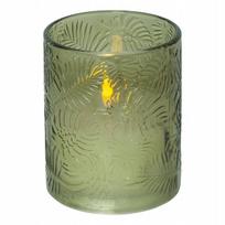 Led žvakė stiklinė vaško flamme leaf žalia 12,5 cm