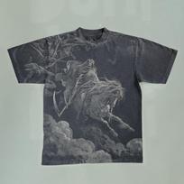 Death on a Pale Horse by Gustave Dore Handmade Bleached T-Shirt: Faded Black Cotton, spray art Vintage Style S