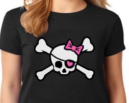 Ladies Tee Shirt - Cute Pirate Skull T-shirt Womens 2XL