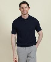 Panicalle Navy Herringbone Short Sleeve Polo Knit Sabia/S