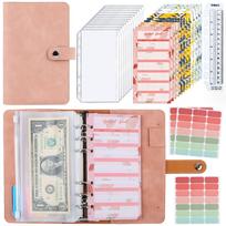 Cross-border Supply A6 Binder 12 Pieces Zipper Bag Soft Leather PU Loose-leaf Notebook Cash Budget Hand Book Gift (as the picture,None)