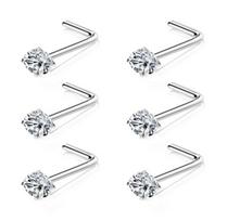 Hypoallergenic Stainless Steel L Bend Nose Rings - Clear Cubic Zirconia Nose Studs Piercing Jewelry Set sidabras