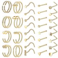 Unisex Nose Ring Stud Set Surgical Steel Hypoallergenic L Shape CZ Diamond Trendy Piercing Jewelry for Men Women Daily WearStyle auksas