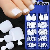 100 pcs Fake Toenails Natural Solid Color Press-On Style Full-Coverage Square Nail Tips Quick-Apply Nail Tool balta