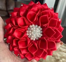 Rhinestone Handmade Ruby Rose Delta Sorority Flower Pearl Accenets Delta Crimson Flower Corsage Saint Ribbon Brooch classic&Silver Plated