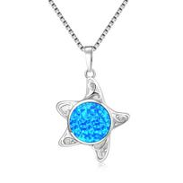 Aobao Trendy Blue Opalsea Star Sweater Chain Surfing Necklace Silver Plated Copper Alloy Inlaid Lab Created Opal 20inches&Fashion mėlyna