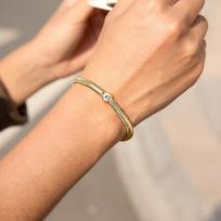 New Arrival Minimalist Stainless Steel Bracelet Set Herringbone Snake Chain with CZ Charms auksas