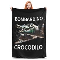 Bombardiro Crocodilo Meme Italian Brainrot Blankets Fleece Autumn/Winter Multifunction Warm Throw Blankets for Sofa Travel Quilt Size: 75*100cm, Weight: 230 GSM