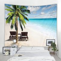 Summer Tropical Beach Tapestry Palm Chaise Lounge Sunset Boat Shadow Waves Living Room BB Room Decoration 100X70CM