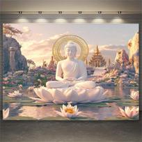 Peaceful Buddha Lotus Tapestry Trendy Wall Accent For Living Room Yoga Studio Meditation Area Modern Home Decoration 100X70CM
