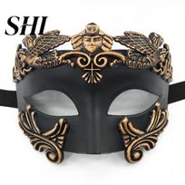 Half Face Cover Masquerade Retro Gorgeous Distressed Non-deformation Anti-fade Cosplay Props Plastic Costume Party Venice Ancient Greece Men antikvarinės bronzos spalvos
