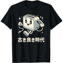 Funny Retro Toaster Graphic Tee Japanese Streetwear Print Casual Round Neck Cotton T-Shirt for Men S