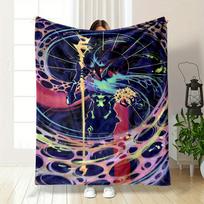 Ethereal Figure with Glowing Staff Surrounded by Vibrant Cosmic Swirls. for All Seasons Blanket Lunch Break Throw Gift 75X95CM