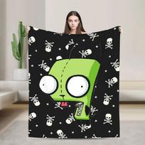 Invader Zim Gir Cartoon Plush Throw Blanket for Couch Sofa Bed Chair Travel Office Soft Flannel Bedspread Cover 75X95CM