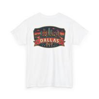 Dallas - Mid Century Luggage Tag T-Shirt | Retro Skyline City Badge Tee M