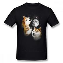 Three Doge Moon Shiba Inu T Shirt For Male Soft Homme Tee Shirt Crewneck Faddish Harajuku Streetwear S įvairiaspalvis